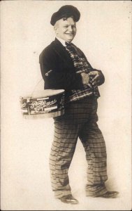 Studio Advertising Silly Salesman? Plaid Clothing PURITY CONFECTIONS Box RPPC