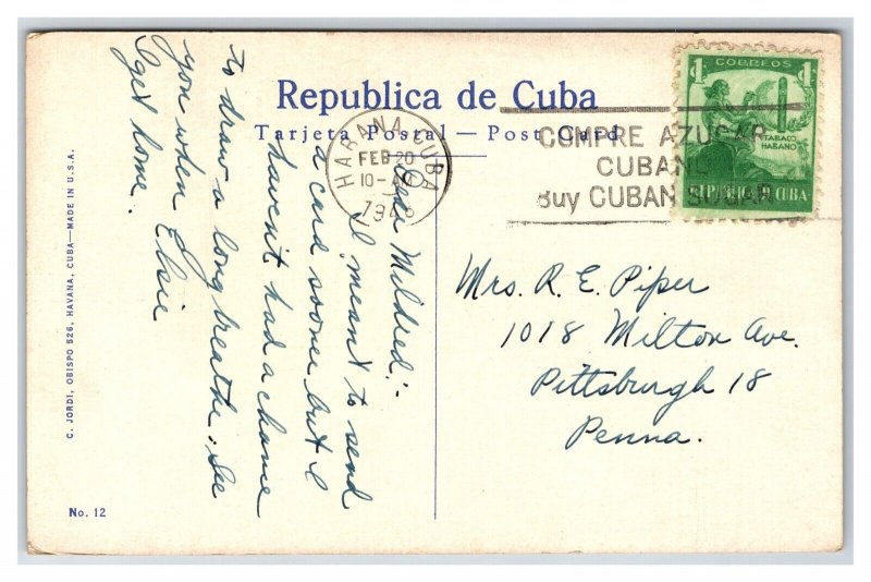 Palacio Presidential President's House Havana Cuba Linen Postcard B19