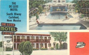 New Mexico Carlsbad De Luxe Motel Swimming Pool Jones 1940s Postcard 22-11828