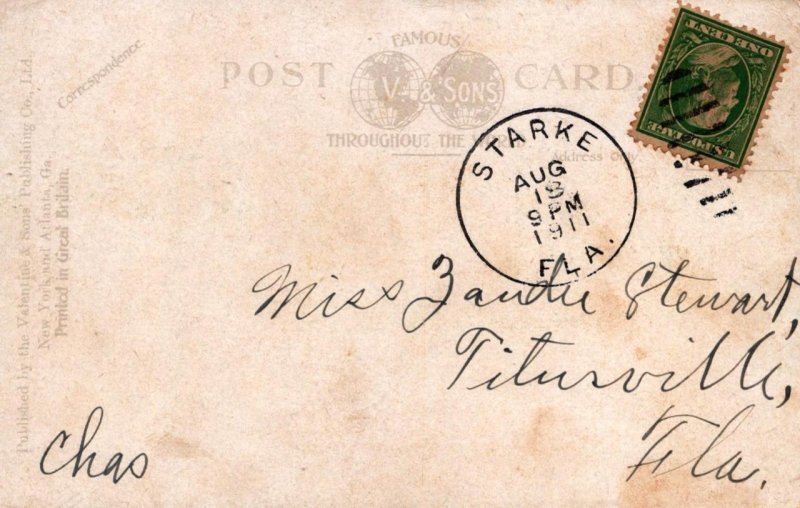 IN ALLIGATOR JOE'S FARM PALM BEACH FLORIDA POSTCARD 1911