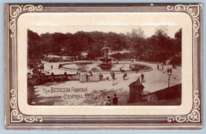1910's CENTRAL PARK NYC BETHESDA FOUNTAIN FANCY EMBOSSED BORDER POSTCARD
