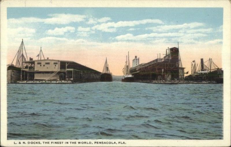 Pensacola FL L&N Docks c1920 Postcard