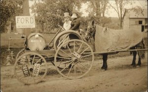 Mocking Ford Car Horse Wagon NH License Plates on Wheel Spokes Creepy Masks