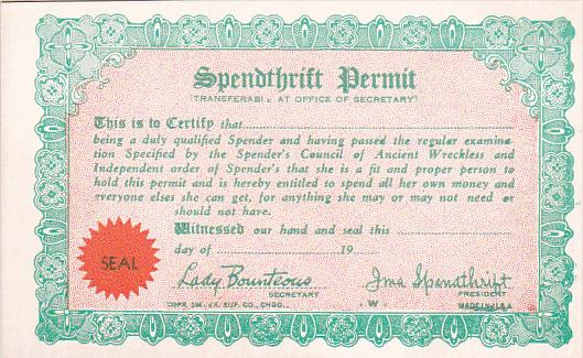 Humour Spendthrift Permit Card