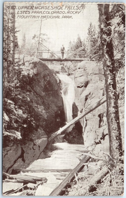 c1910s Estes Park, CO Upper Horseshoe Falls Postcard Rocky Bridge Waterfall A80