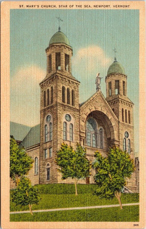 Historic St Marys Church Streetview Star Of Sea Newport Vermont Linen Postcard