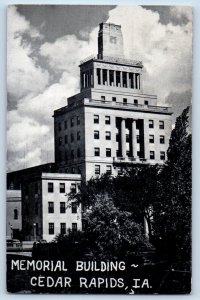 Cedar Rapids Iowa IA Postcard Memorial Building Trees Exterior View 1940 Vintage