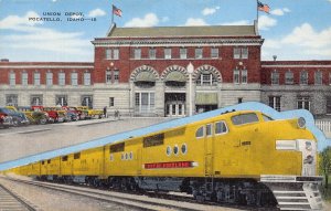 J76/ Pocatello Idaho Postcard Linen 2View Union Railroad Depot 217