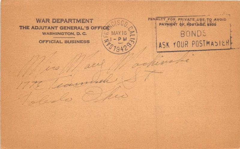 WAR DEPARTMENT~CHANGE OF ADDRESS MILITARY POSTCARD 1942~CORP SMOROWSKI~MACHINSKI