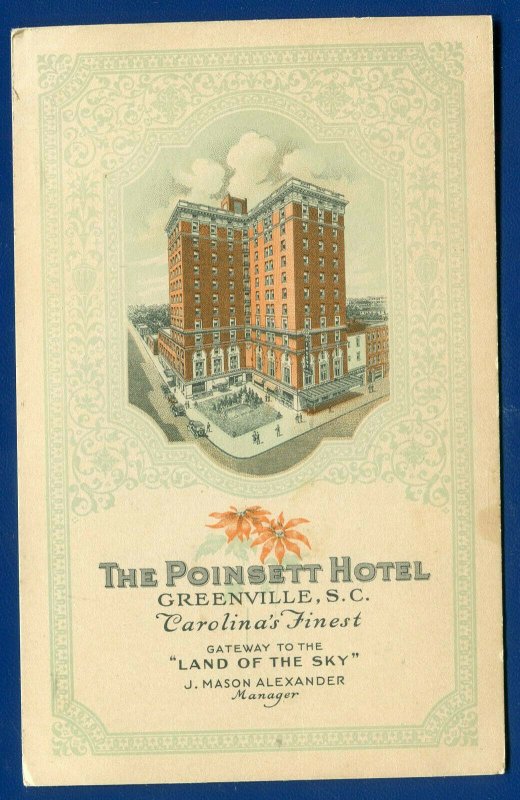 The Poinsett Hotel Greenville South Carolina sc Land of the Sky postcard 