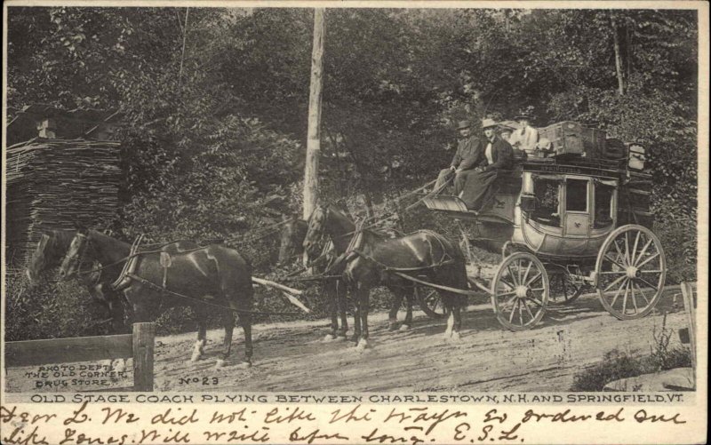 Charlestown NH & Springfield VT Stagecoach Stage Coach c1905 Postcard