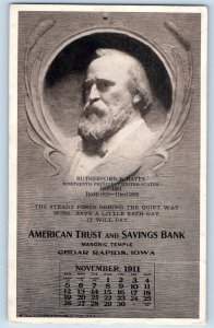 Cedar Rapids Iowa IA Postcard American Trust Savings Bank Rutherford Hayes 1911