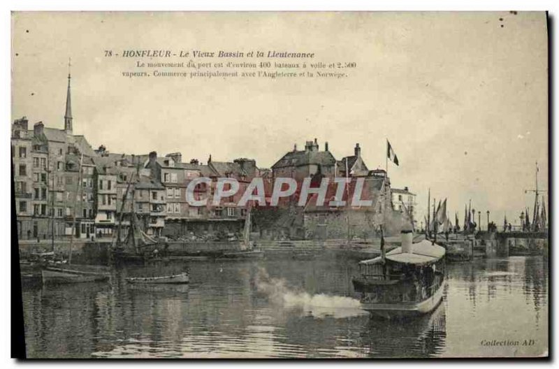 Old Postcard Honfleur Old Basin and Lieutenancy Boat