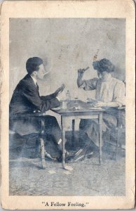 Couple Playing Cards, A Fellow Feeling Vintage Postcard U72