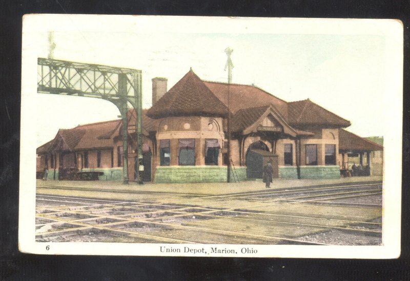 MARION OHIO RAILROAD DEPOT TRAIN STATION VINTAGE POSTCARD