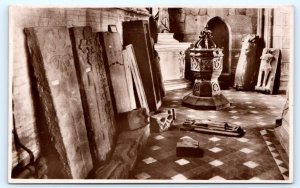 RPPC BUNBURY, Cheshire UK ~ Font & Coffins ST. BONIFACE CHURCH  Postcard