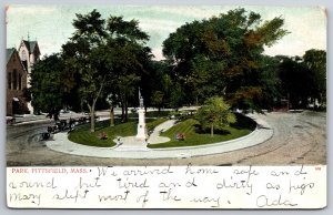 Pittsfield Massachusetts~Park & Main Street~Soldiers Monument~1906 Postcard