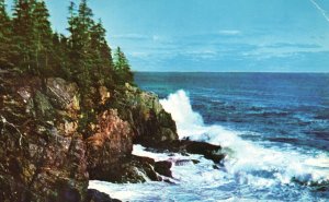 Vintage Postcard Otter Cliff Bar Harbor ME Maine Ocean & Surf Breaking Scene