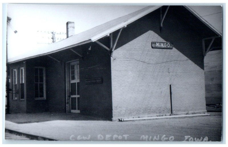 c1960's Mingo Iowa IA Railroad Vintage Train Depot Station RPPC Photo Postcard