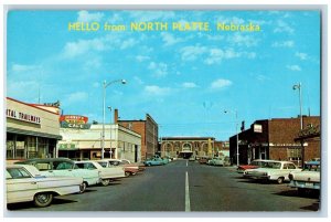 North Platte Nebraska NE Postcard Hello Johnny Bus Depot Cafe Cars c1950's