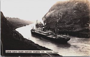 Panama Large Cargo Boats Passing Culebra Cut Panama Canal Vintage RPPC C072