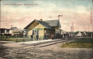 Charles City IA Illinois Central RR Train Depot Station c1910 Postcard 