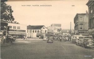 1940s Main Street Taunton Massachusetts Bus Autos HL Green 5 10 Cents 5301