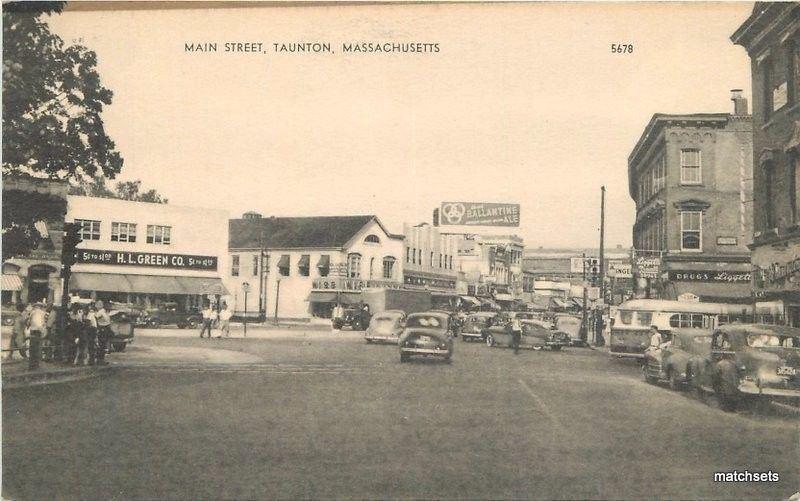 1940s Main Street Taunton Massachusetts Bus Autos HL Green 5 10 Cents 5301