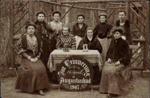 Radeberg Germany Augustusbad Women w/ Sign Apr 16 1907 Real Photo Postcard