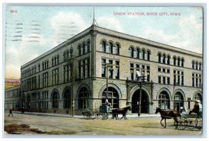 1908 Union Station Horses And Wagon Sioux City Iowa IA Posted Antique Postcard