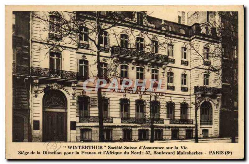 Old Postcard Winterthur Insurance 57 Boulevard Malesherbes Paris 8th