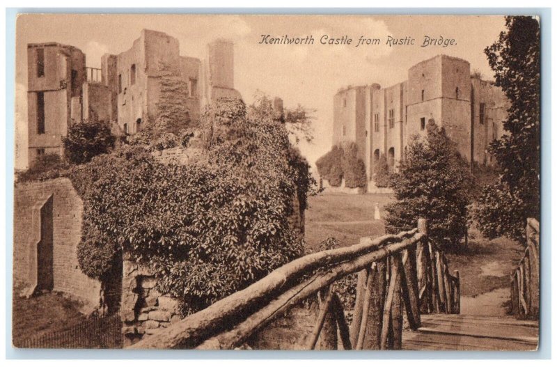 c1910 Kenilworth Castle From Rustic Bridge Warwickshire England Postcard