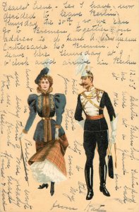 1899 German Postcard Military Man & Fashionable Woman Writing On Front, Schmidt