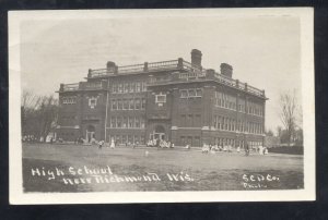 RPPC RICHMOND WISCONSIN HIGH SCHOOL BUILDING SCD VINTAGE REAL PHOTO POSTCARD