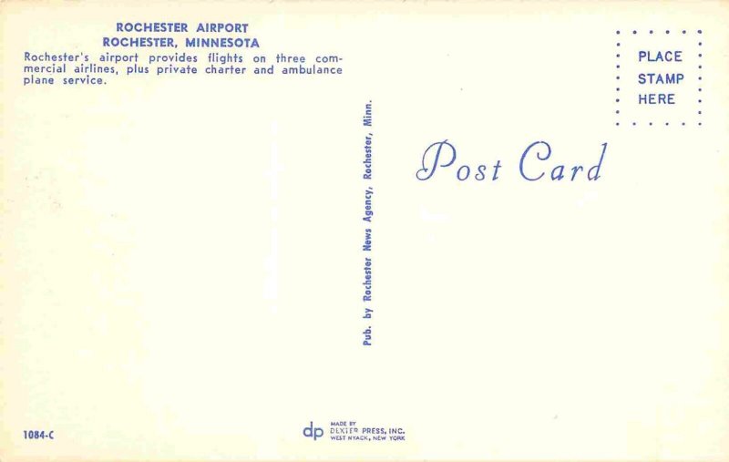 Rochester Airport Northwest Airline Plane Minnesota 1960s postcard