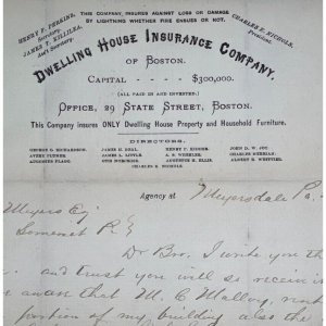 1885 Antique Letterhead - DWELLING HOUSE Insurance Company - Meyersdale, PA