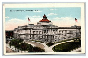 Vintage 1920's Postcard American Flag Over the Library of Congress Washington DC