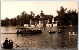 Madrid El Retiro Largest Park Spain Ferry Boat & Monument RPPC Photo Postcard