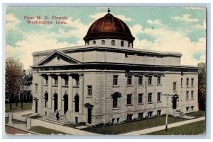 1917 First Methodical Episcopal Church Building Washington Iowa Antique Postcard