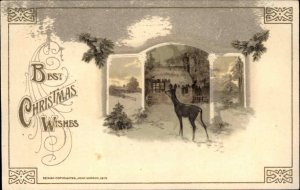 WINSCH CHRISTMAS Deer Looks in Cottage Window EMBOSSED c1910 Postcard