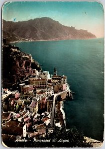 Amalfi - Panorama Di Atrani Italy Mountain Buildings Ocean View Postcard