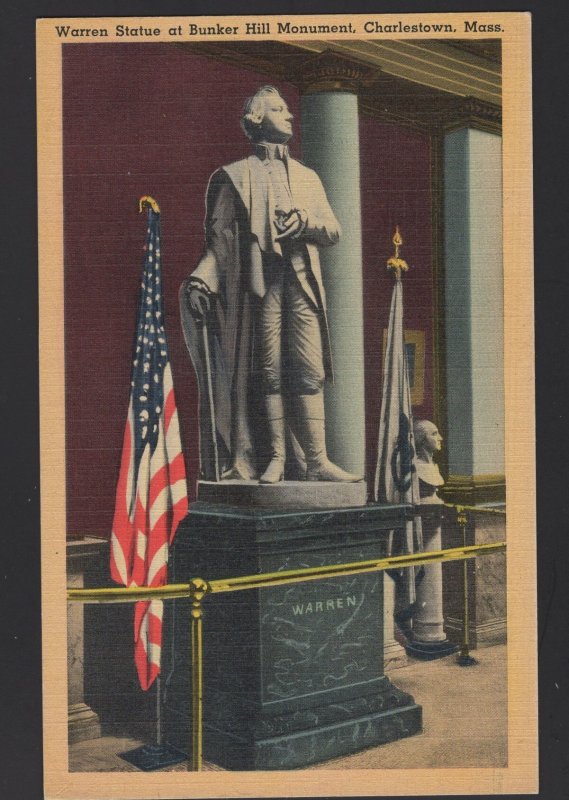 Massachusetts CHARLESTOWN Warren Statue at Bunker Hill Monument ~ Linen