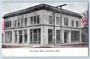 Hartford Michigan Postcard Post Office Block Building Exterior View 1910 Antique