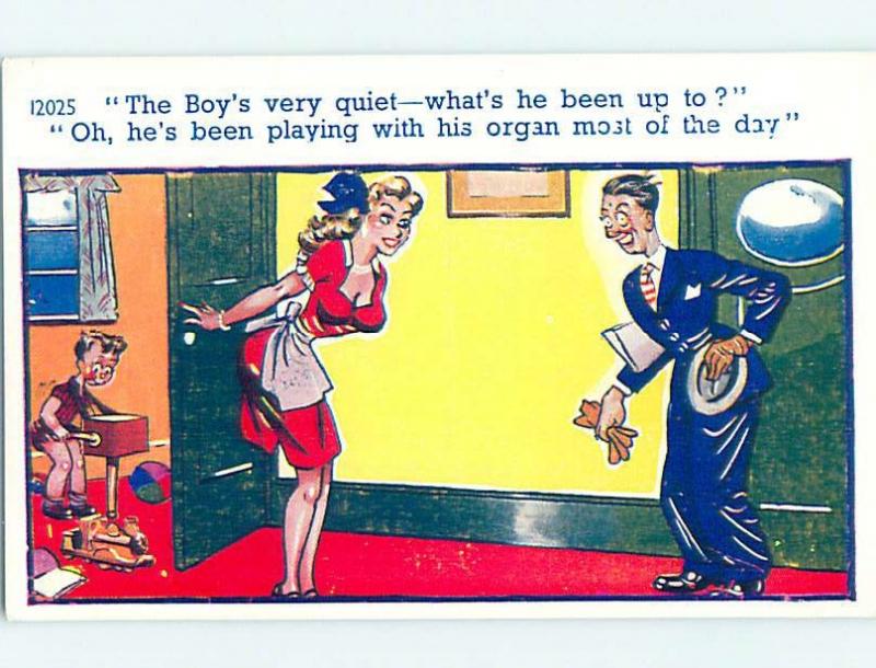 Bamforth comic risque SEXY WIFE GREETS HER HUSBAND COMING HOME