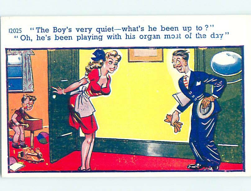 Bamforth comic risque SEXY WIFE GREETS HER HUSBAND COMING HOME HL3074 Topics - Risque - Women photo image