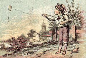 c1880 DUNN & MURRAY TRENTON NJ BOY FLYING KITE VICTORIAN TRADE CARD P1244