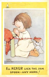 Mabel Lucie Attwell, Valentine No 1498, Praying, Never Lick the Jam Spoon Again