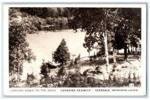 Looking Down To Dock Canadian Keswick Ferndale Muskoka Lakes RPPC Photo Postcard