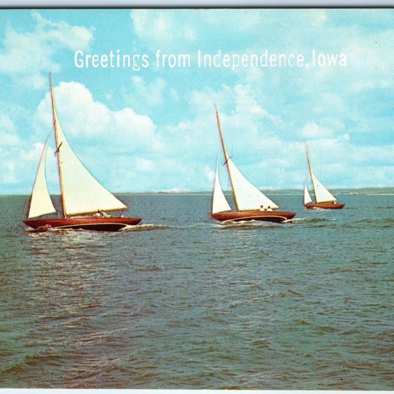 c1970s Independence, IA Greetings from Sailboat A Close Race Chrome PC A314