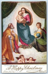 Des Moines IA Postcard Christmas The Madonna Sixtina Religious Oilette Tuck
